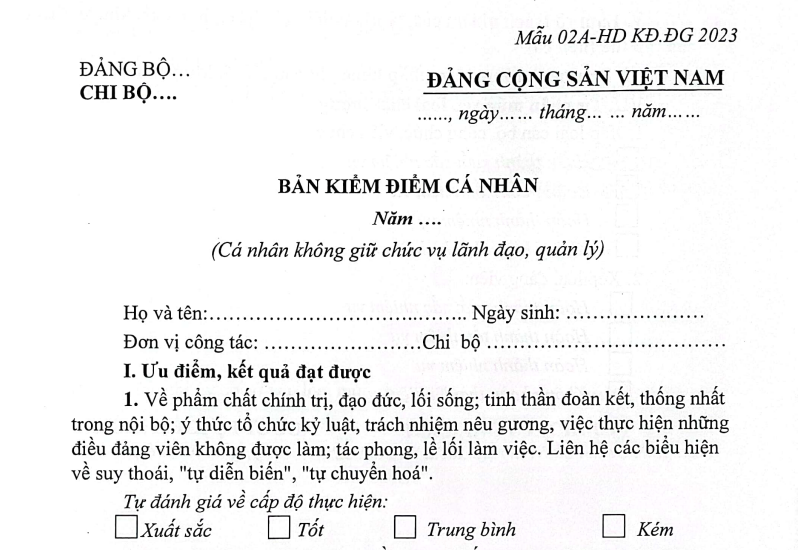 Hướng dẫn viết bản kiểm điểm đảng viên cuối năm mới nhất 2023 (Hướng dẫn 25-HD/BTCTW)